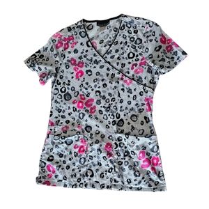 XS Animal Print Cherokee Nurse Scrub Mocked Neck